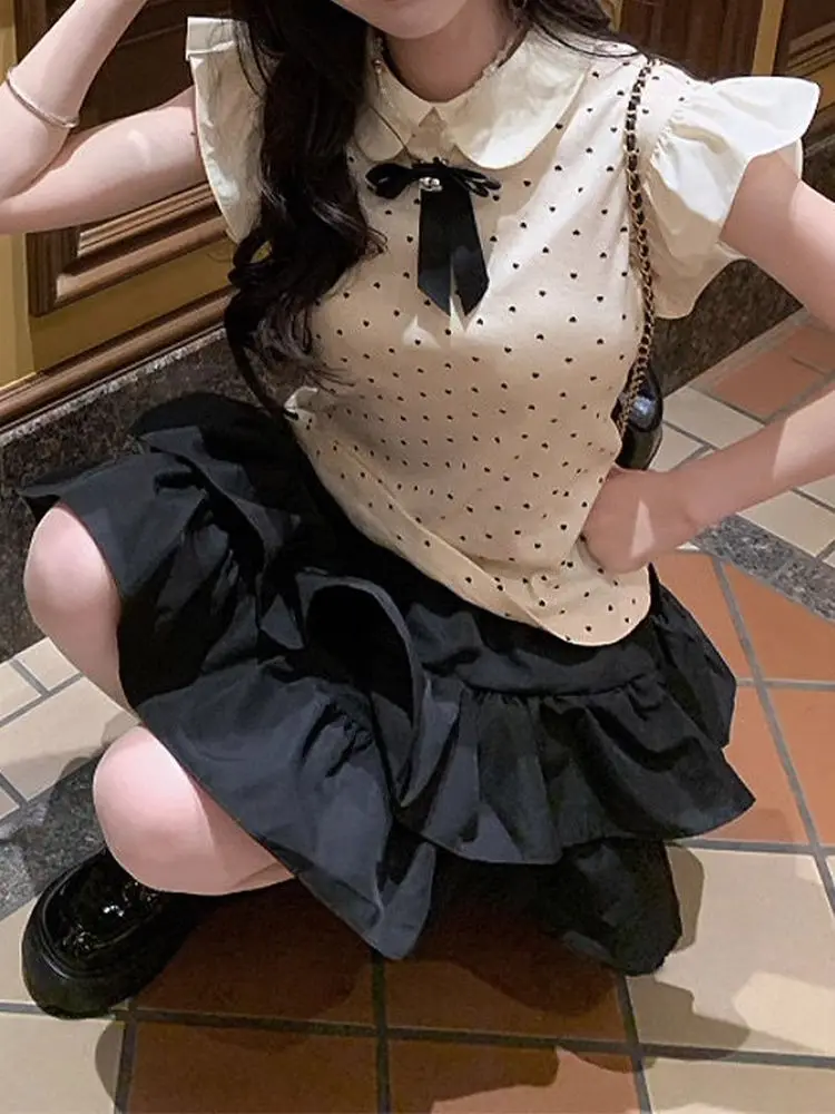 Zomer 2025, damesfaion-set, poppenkraag, Sve-cake-rok, zoete zus-outfit, College Point Small Fly Sve