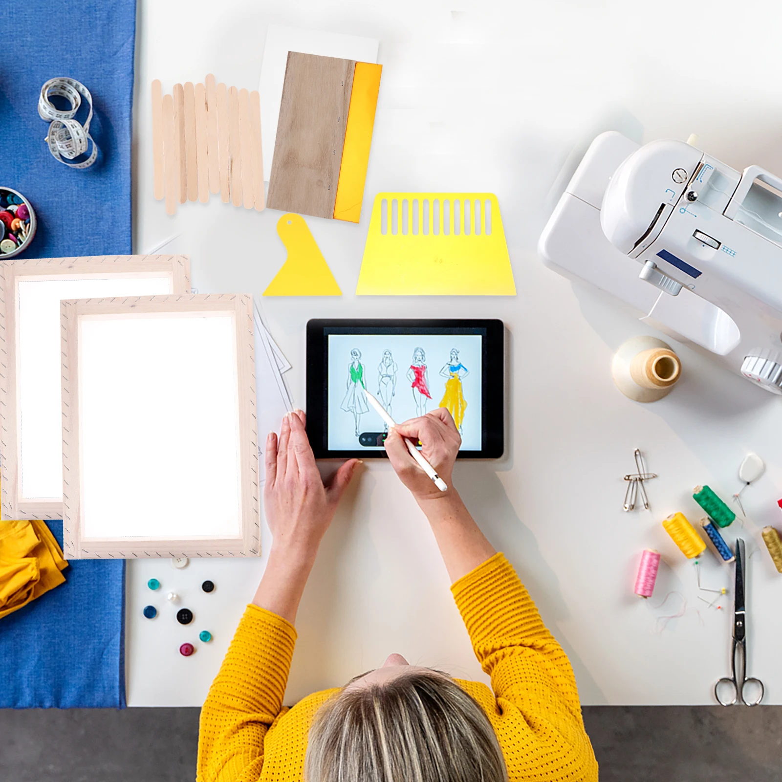 

1 Set Silk Printing Tool Kit Portable Diy Wood Sturdy Reusable Starter Kit Printing Frame Screen Painting Supplies Art Supplies