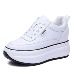 Sneakers con plateau da donna di alta qualità da 8cm autunno Fashion Ladies Vulcanize scarpe primaverili stabili con lacci in vera pelle di alta marca