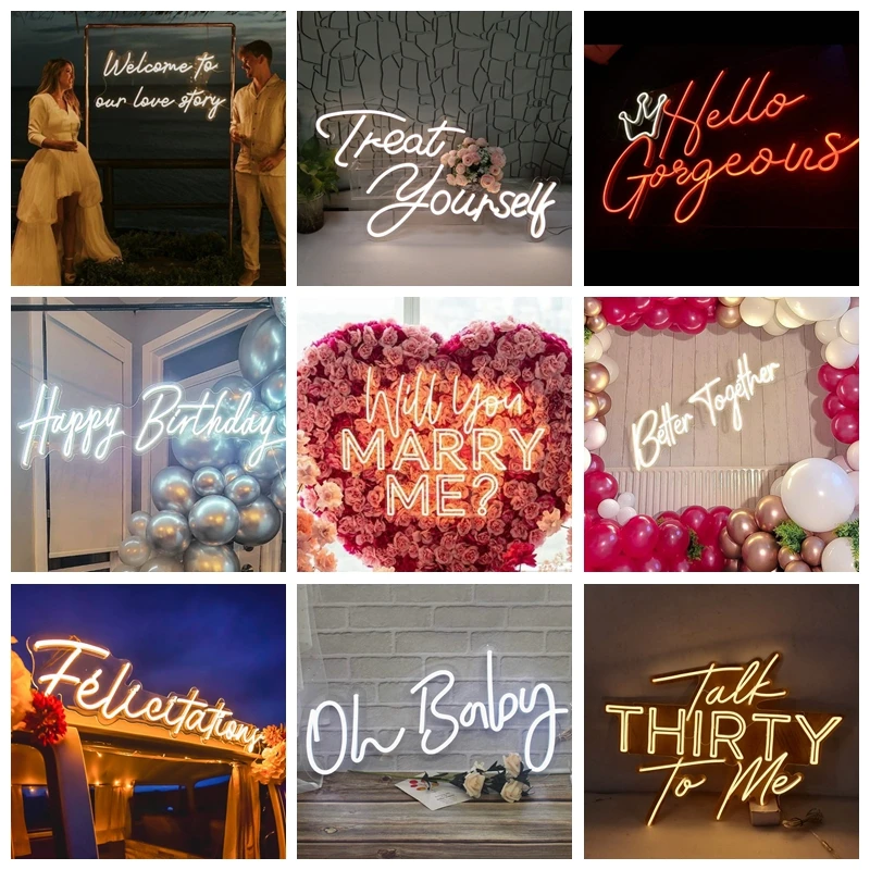 Letrero de neón personalizado para fiesta de boda, cumpleaños, logotipo de Decro, letras Led, letrero de luz de neón, lámpara privada, decoración de pared, gota de compras, neón personalizado