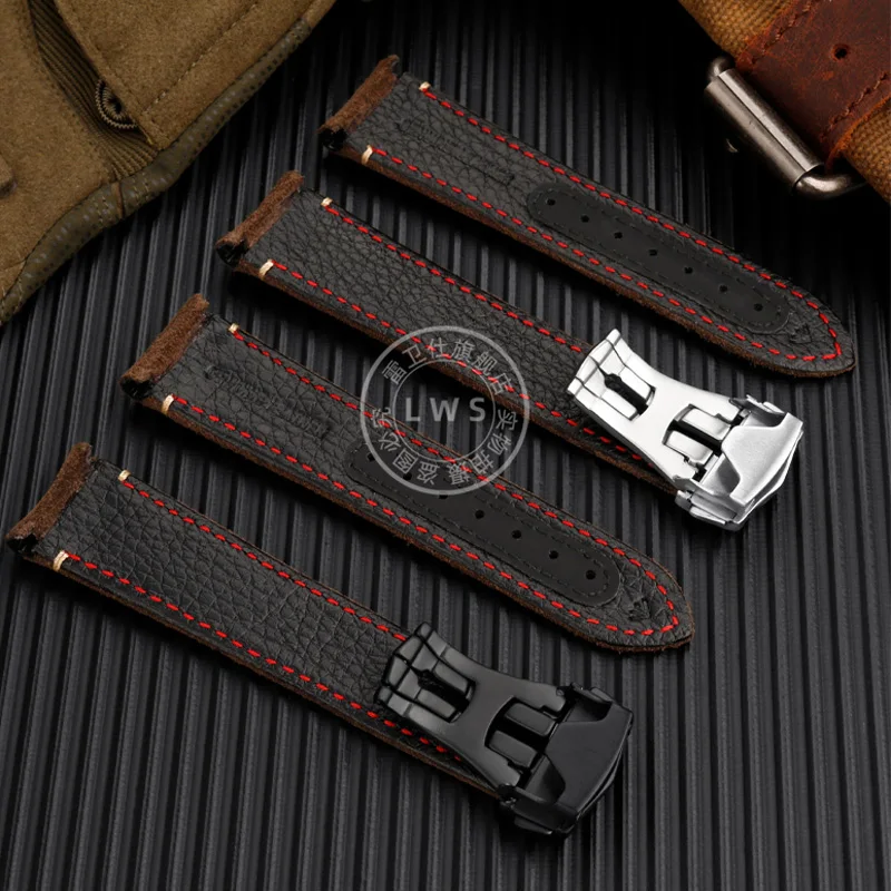 21mm Men\'s Vintage Frosted Leather Watch Strap For Omega Dark Side of the Moon Speedmaster 311.92.44 Deployant Clasp Watchband