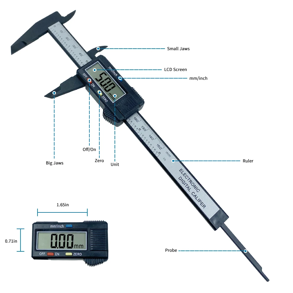 Calibrador Digital electrónico de fibra de carbono, herramienta de medición de micrómetro, regla Digital, 100mm, 150mm, 6 pulgadas