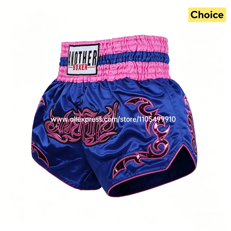Boxing Shorts Retro Muay Thai Fight Kickboxing Shorts Men Women Kids Embroidery Sparring Wrestling MMA Training Pants Blue Pink