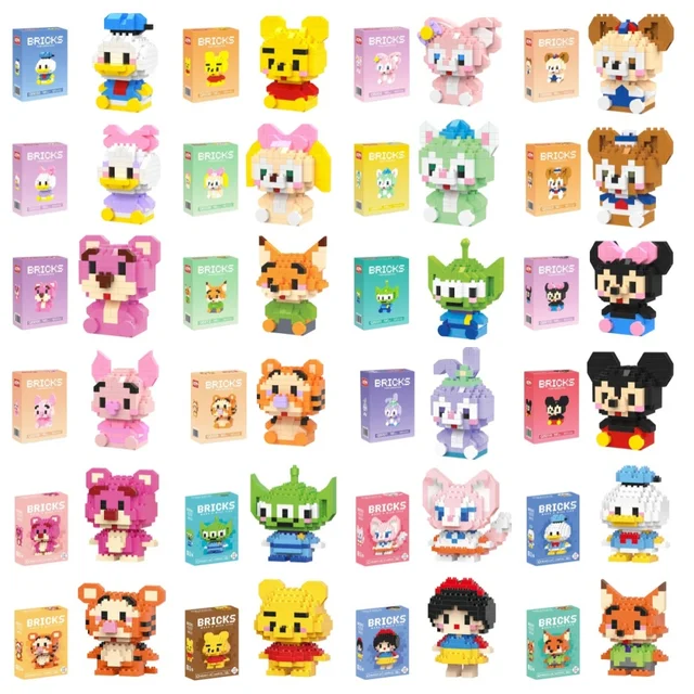 Disney Anime księżniczka klocki Stitch Mickey Mouse mini akcja figurki do zabawy bloki zabawki cegły montaż zabawek prezenty dla dzieci