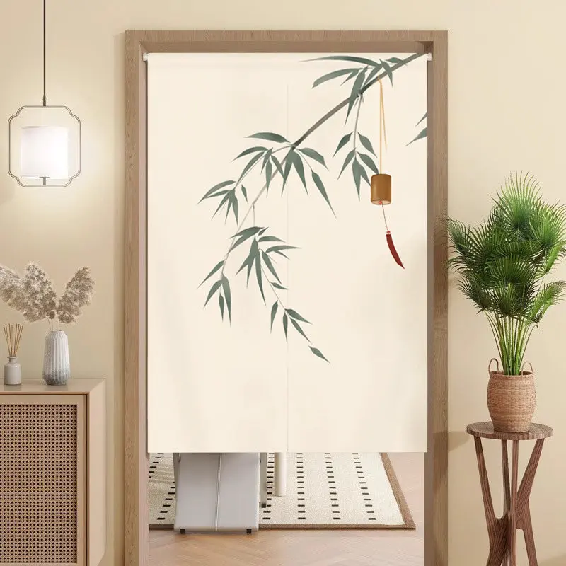 VIKAMA Bamboo Swallow Noren Door Curtain Chinese Ink Painting Hanging Curtain Tea Room Door Partition Zen Oriental Decor
