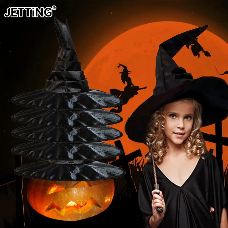 Halloween Folds Witch Wizard Black Hat Party Cosplay Costume Headgear Devil Cap Props Decoration Supplies For Adult Women Men