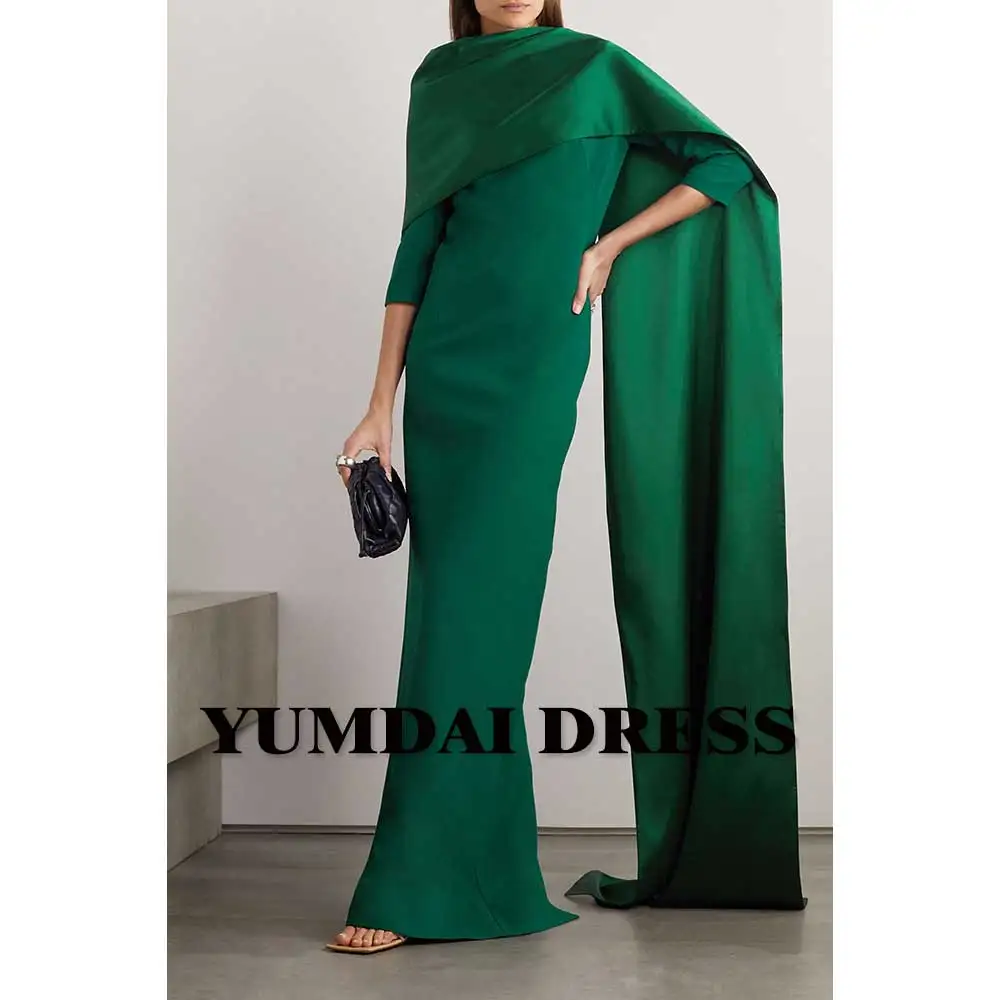 

YUMDAI Formal Green Shawl Sleeve Saudi Arabian Dress 2023 Women's Elegant Party Gown Fall Special Event Occasion Evening Dress