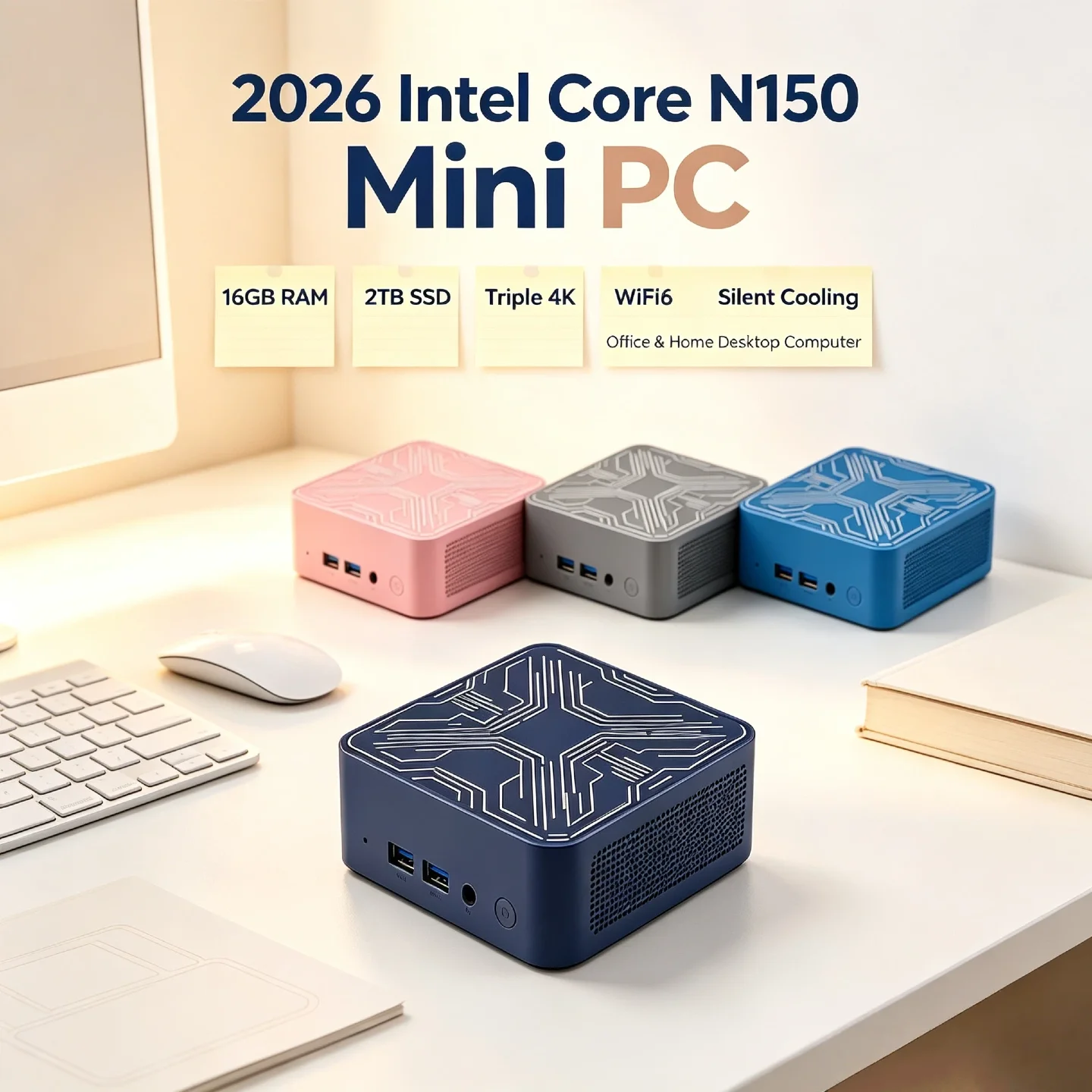 Intel Core N150 Mini Desktop 16GB DDR4 2TB NVMe SSD Triple 4K Output High Performance WiFi6 BT5.2 Office Home Pro Max Unit