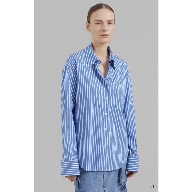 FK-Vertical Striped Shirt for Women, Open Lining, High-Density Color Woven Shirt, Niche Design, Silhouette Design, 2024