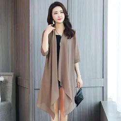 Summer Chiffon Shirt, Medium Length, Ultra-thin Coat, Sun Protection Suit, Solid Color Shawl Cardigan