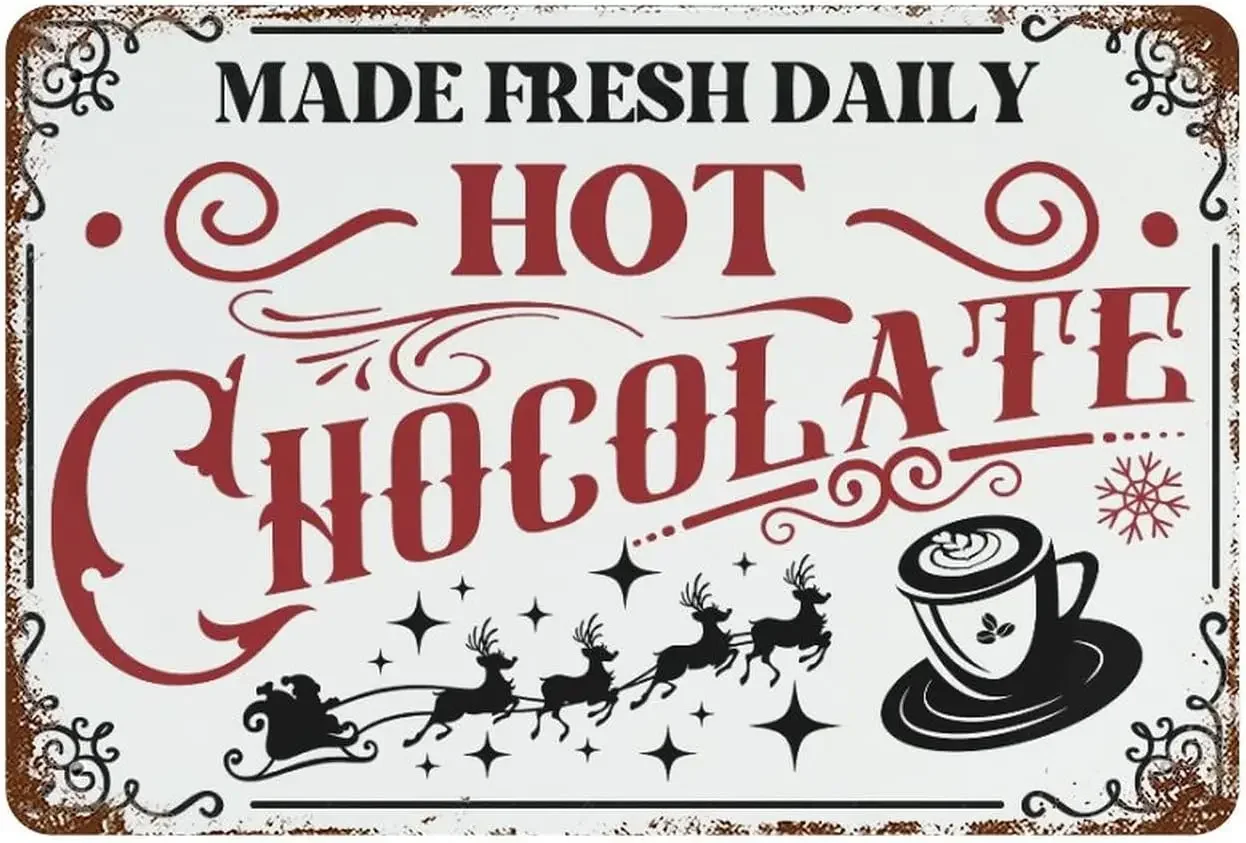 

Made Fresh Daily Hot Chocolate Metal Tin Sign Farmhouse Christmas Decor Vintage Retro Poster For Kitchen Cafe Bar Home