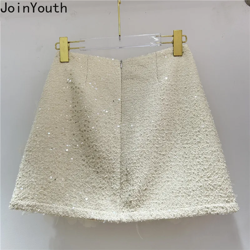 Mini Skirts for Women's 2024 Faldas Mujer De Moda Patchwork Floral Temperament Jupe Fashion Korean Saia Sequin Bodycon Skirt