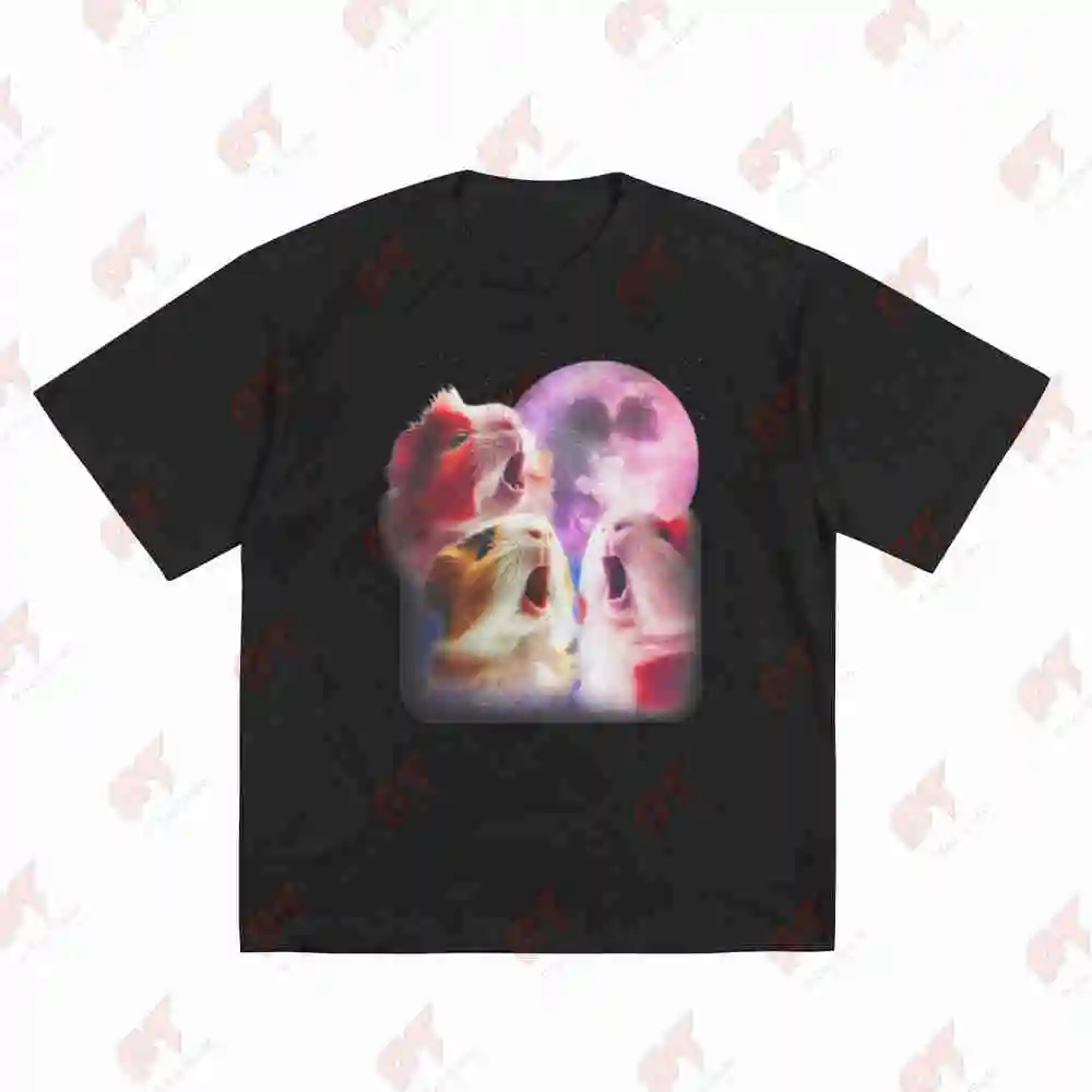 Funny 3 Guinea Pigs Howling At The Moon Cute Pet Short Sleeve Tee 100% Cotton T-Shirt