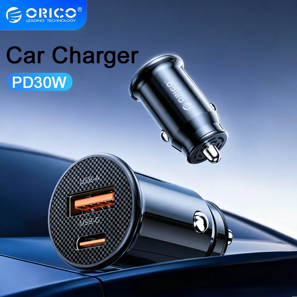 ORICO USB Car Charger Dual Port USB C/A Fast Charger PD30W for iPhone Xiaomi Mobile Phone Quick Charging Car USB Fast Charger