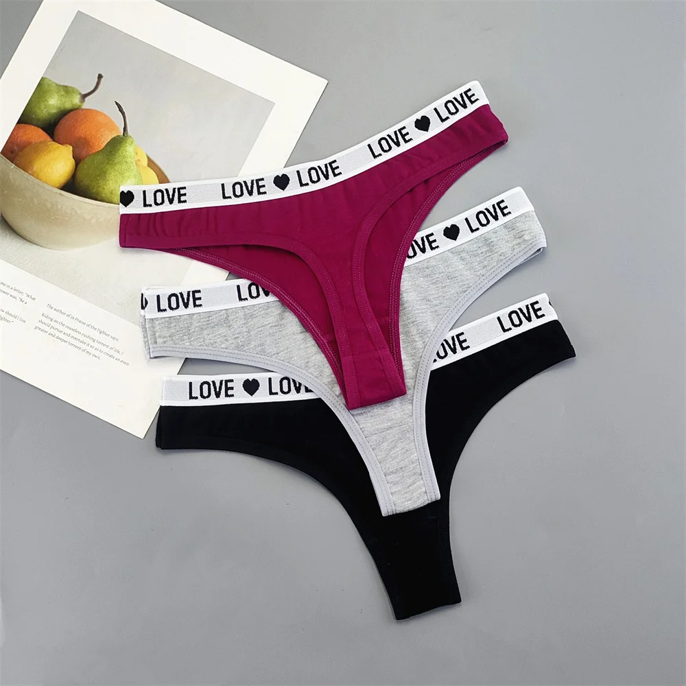 3pcs "Love"letters Belt Cotton Thongs Panties Sexy Low Rise T-back G-string Fashion Sports Underwear