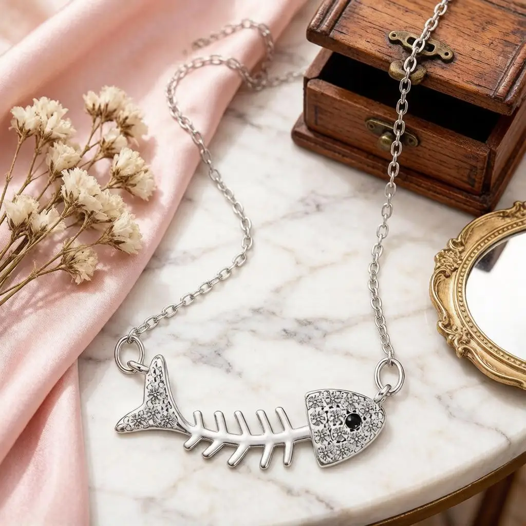 Stylish 925 Sterling Silver Fish Bone Shape Crystal Zircon Clavicle Chain Necklaces for Women Wedding Party Fashion Jewelry Gift