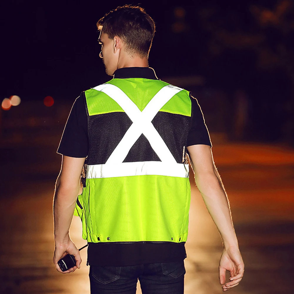 Safety Vest for Men Women with Pockets High Visibility Reflective Strap Zip Front Breathable Construction Traffic Vest