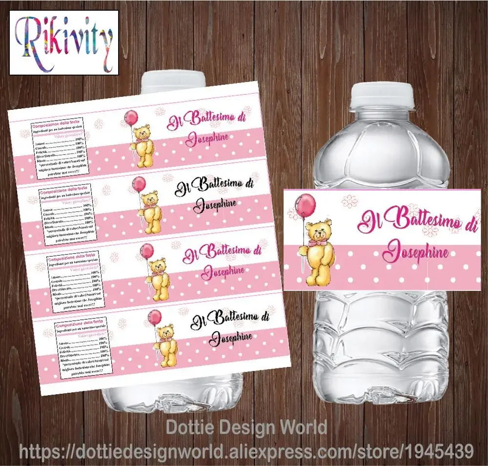 Personalized Baptême Prime Communion Bear Balloon Water Bottle Wine Labels Candy Wraps Stickers Birthday Party Decor Supplier