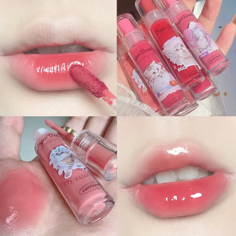 Mirror Water Lip Gloss 6 Colors Cute Cat Lasting Moisturizing Jelly Lip Glaze Waterproof Non-sticky Liquid Lipstick Lips Makeup