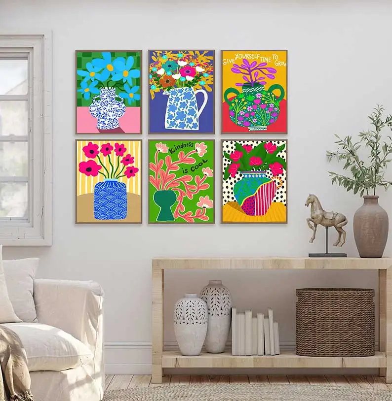 Flower Market Flower Vase Floral Plant Cute Wall Art, Canvas Painting, Nordic Posters and Prints, Picture for Room Decoration