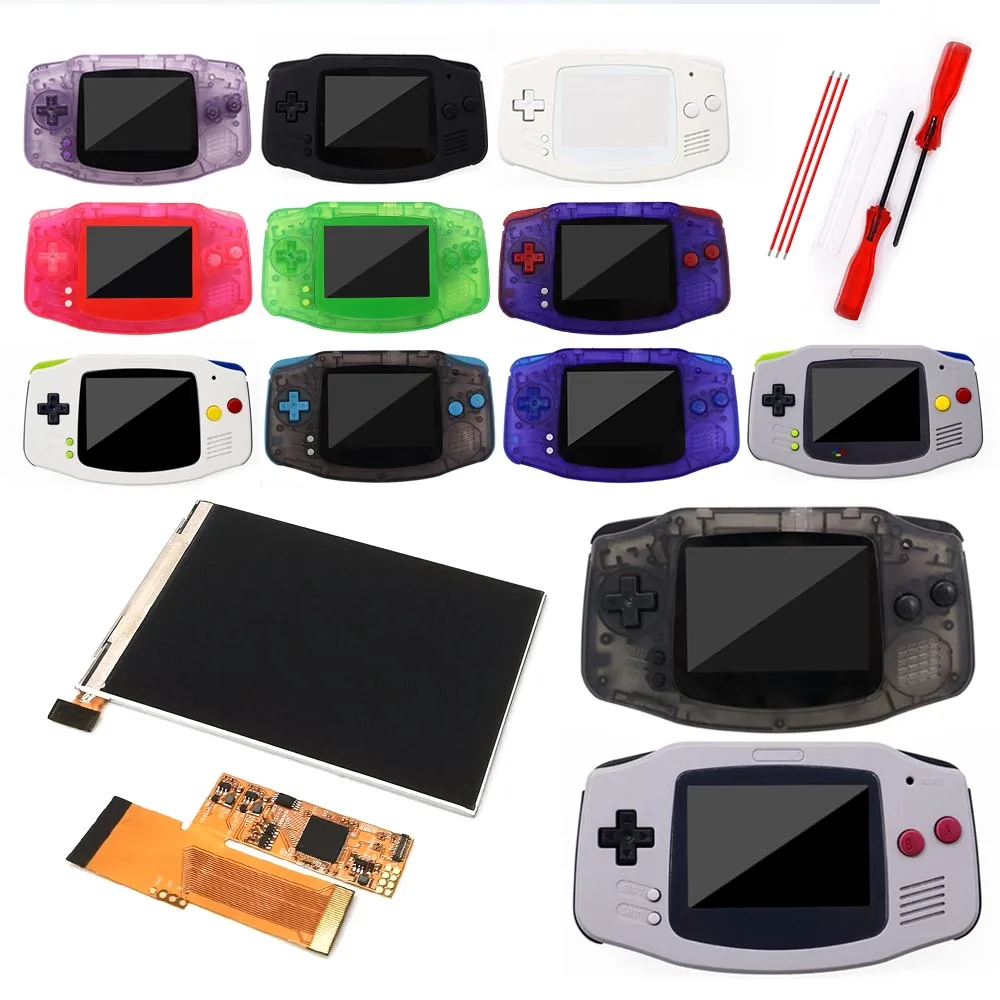 Kits de pantalla LCD GBA IPS V2 con retroiluminación de alto brillo de 10 niveles para consola Gameboy Advance, carcasa