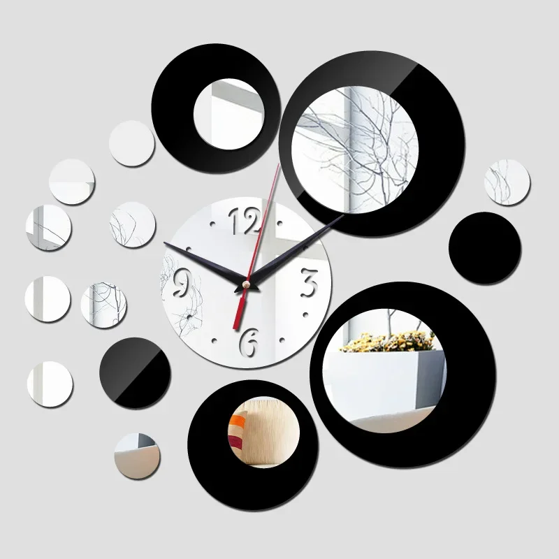 Modern Luxury Design DIY Home Accessories Creative 3D Acrylic Mirror Wall Stickers Quartz Wall Clock Resin Body Home Decoration