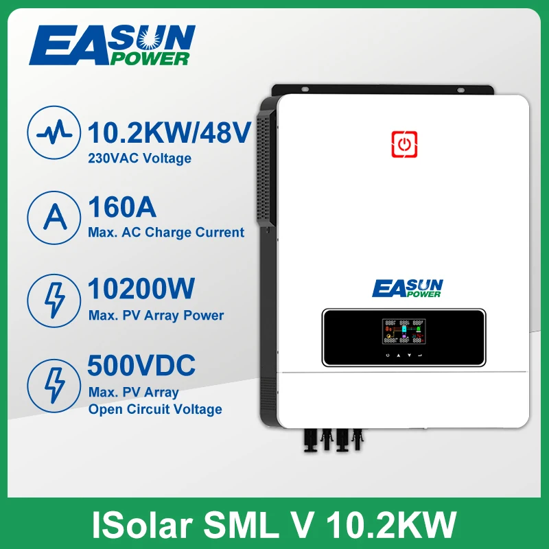 Easun Power 10200VA 10200W Solar Inverter 48V Built MPPT 180A Solar Controller 230VAC Out-put Voltage Max PV 500VDC Support WIFI