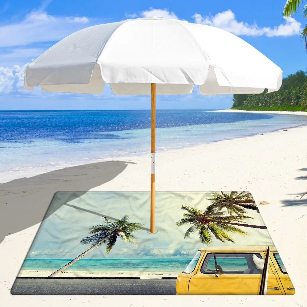 Custom Beach Mat for Umbrella Fixed with 8 CM Hole Snap Buttons Microfiber Quick Dry Square Beach Towel Circle Yoga Mat 2 Sizes