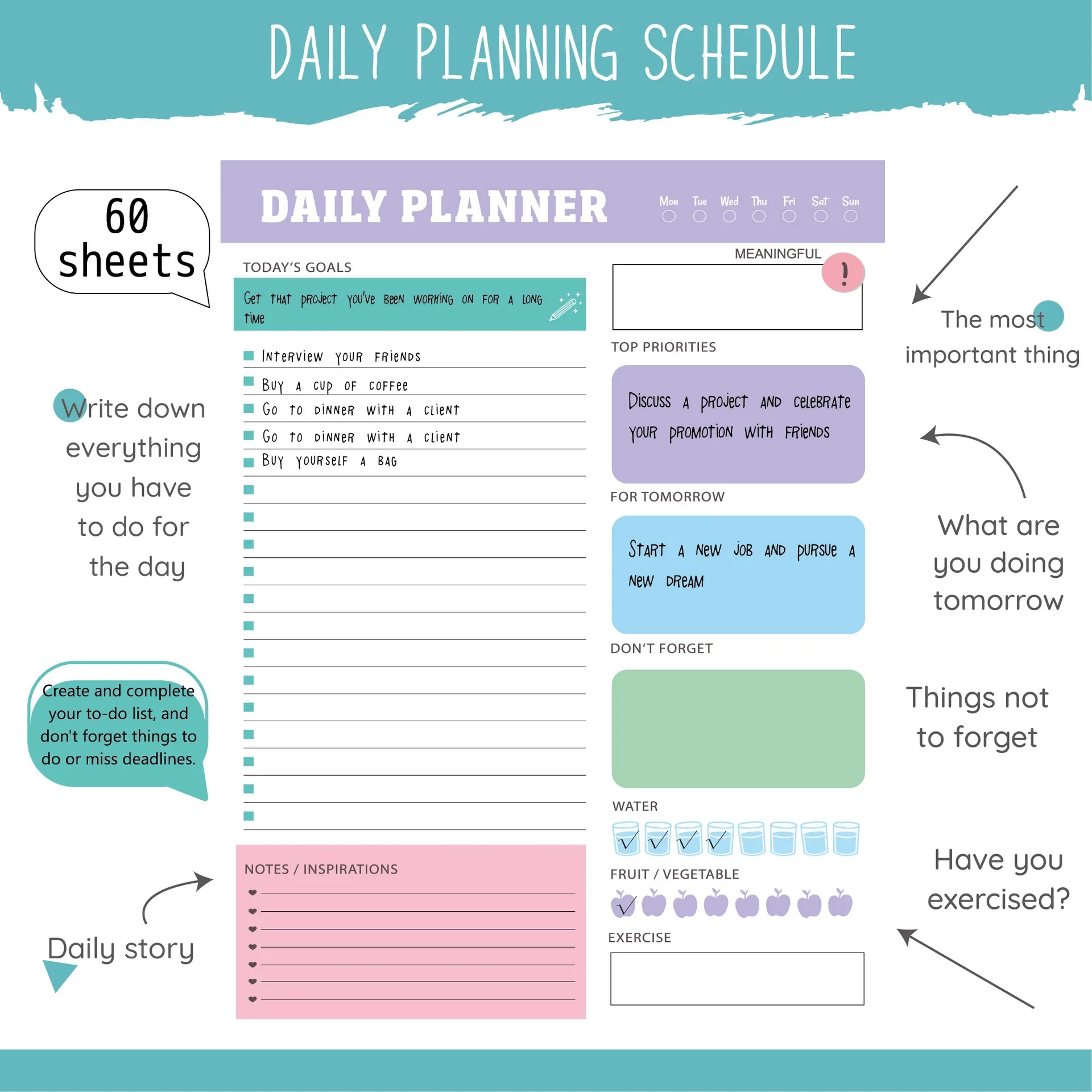 Management Plan Notebook Daily/Weekly/Monthly Self Discipline Schedule Time Agenda Planner Tearable Page