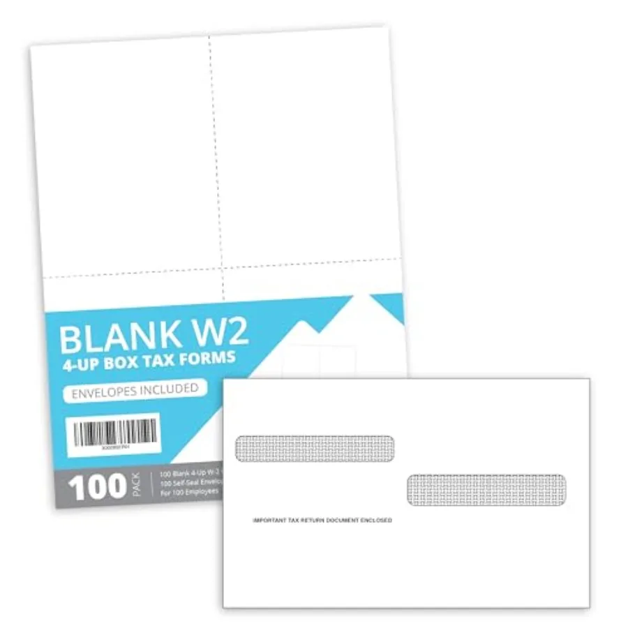 

Blue Summit W2 Forms 2025 with Envelopes, Blank W2 4 UP Tax Forms 2025 4 Part, 100 Employee Perforated Paper, Compatible with Q