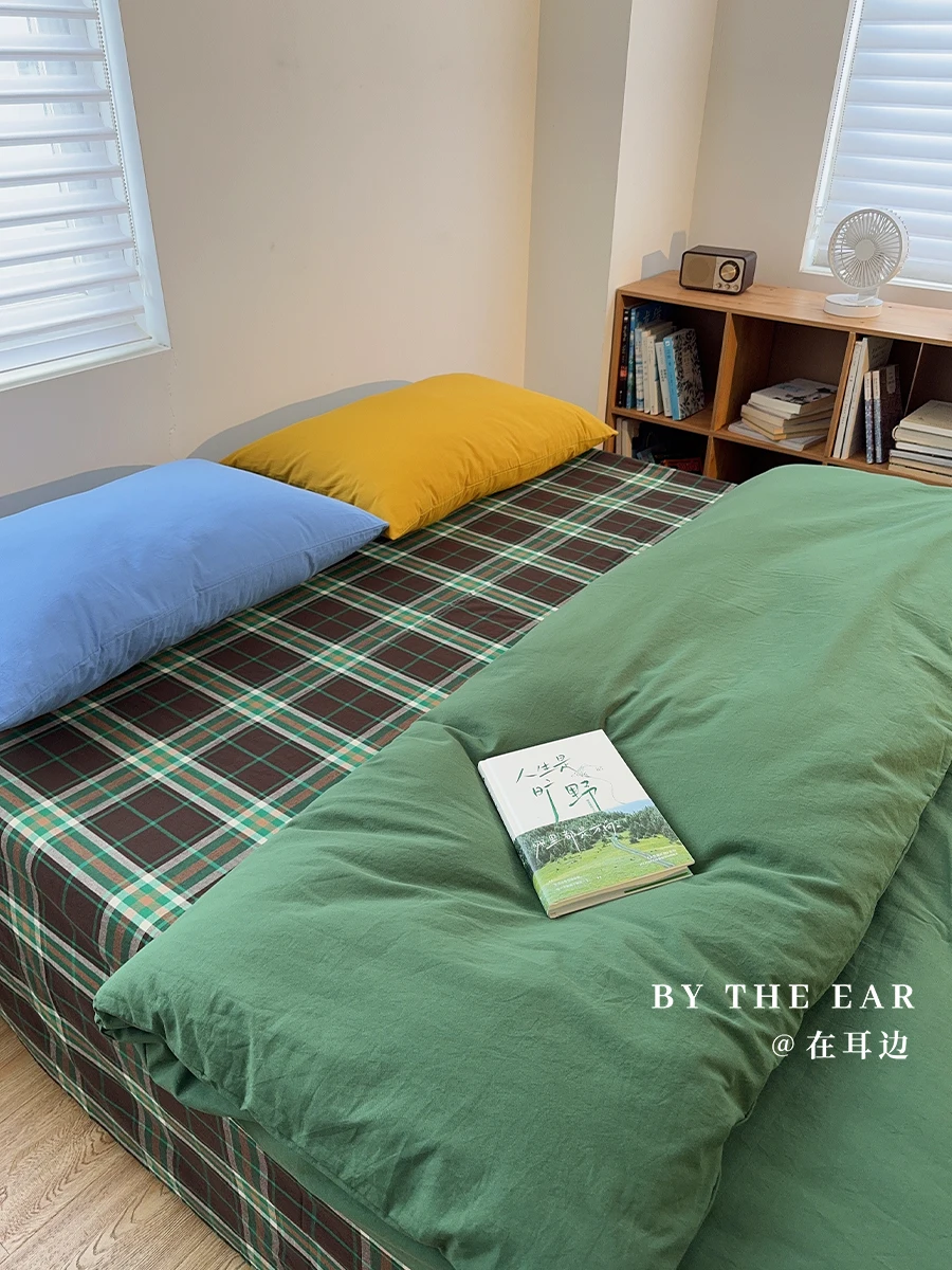 

Retro een Cotton Quilt Cover Set Pure Cotton Waed Bedding Cheered Patterned Bed eet Duvet Cover for General Use