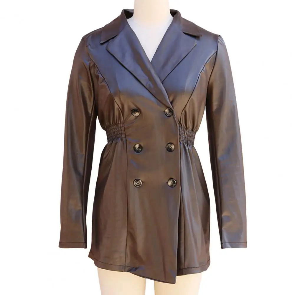 

Women's New Autumn Winter Jacket PU Leather Punk Long Sleeve Jackets Solid Color Double-breasted Outerwear