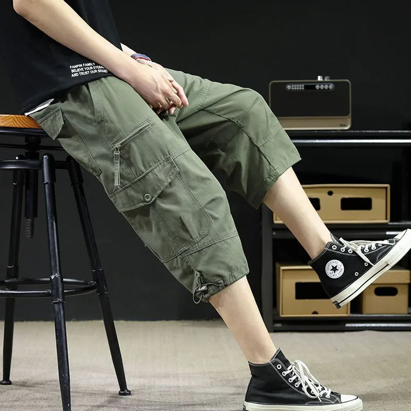 

Summer Men's Cargo Pants Outdoor Thin Sports Casual Multi-pocket Cropped Trousers Loose Mid Waist Combat Shorts