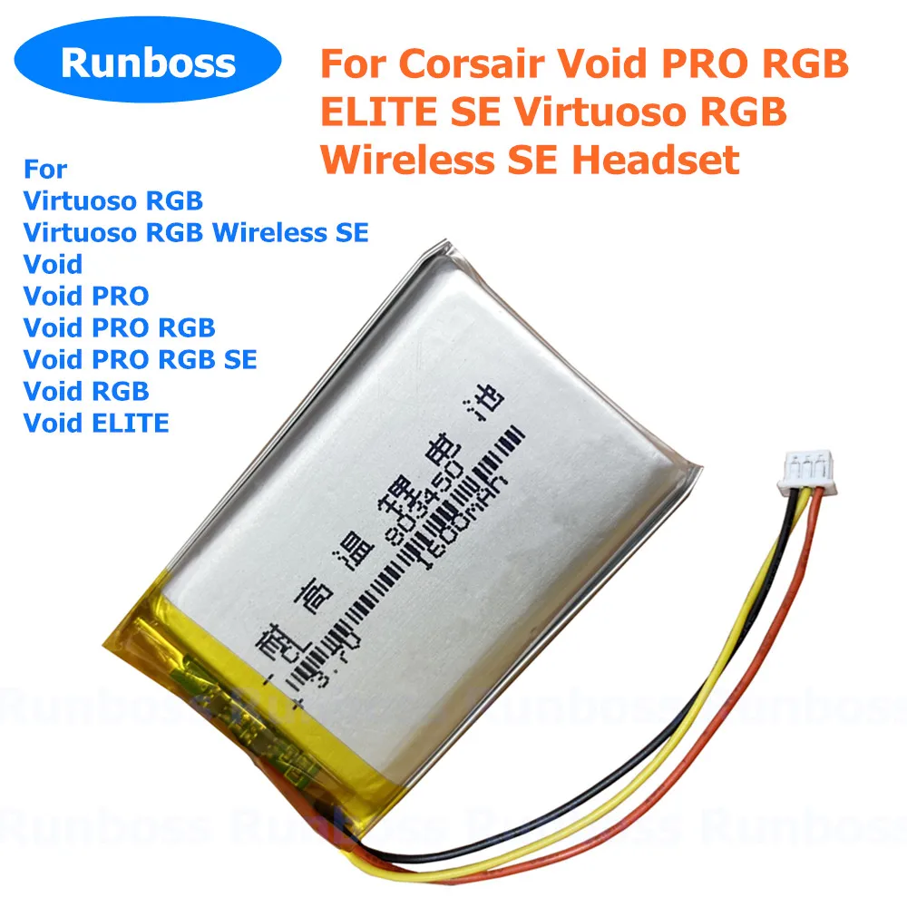 Replacement Battery 1600mAh For Corsair Void PRO RGB ELITE SE Virtuoso RGB Wireless SE Headset