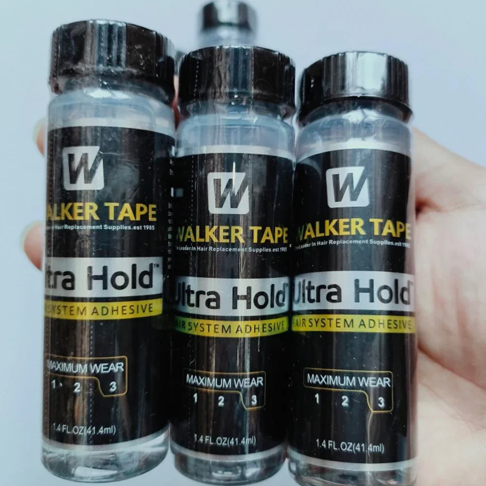 Cinta para caminar de 1,4 oz/41,4 ml, pegamento de encaje ultra sujetado, pegamento adhesivo para el cabello de encaje para caminar impermeable, súper pegamento para peluca de encaje/tupé/cierre