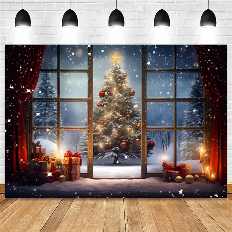 

A08E-210X150cm Christmas Background Cloth Christmas Tree Snowflake Party Decoration Children Photography Background Cloth