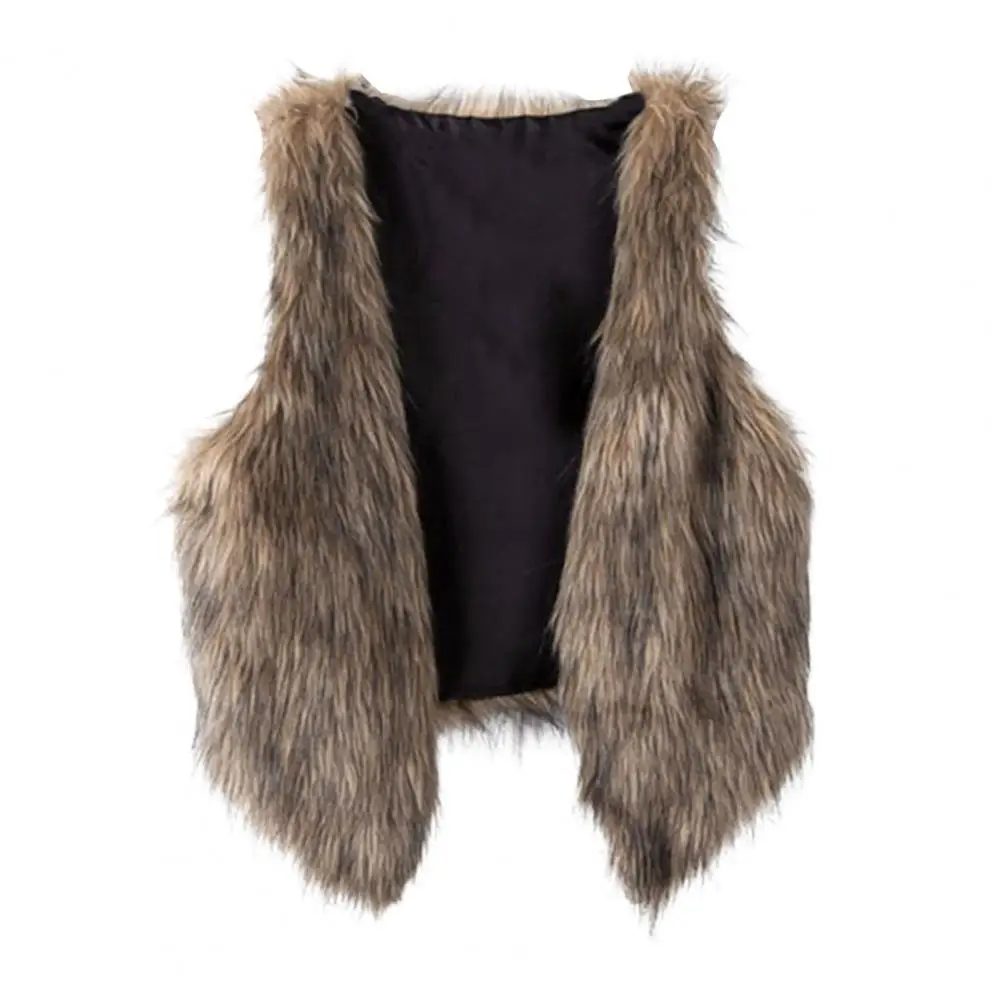 

Ladies Vest Stylish Faux Leather Fur Vest for Women V Neck Open Stitch Waistcoat Outerwear Fall Winter Fashion Piece Women Vest