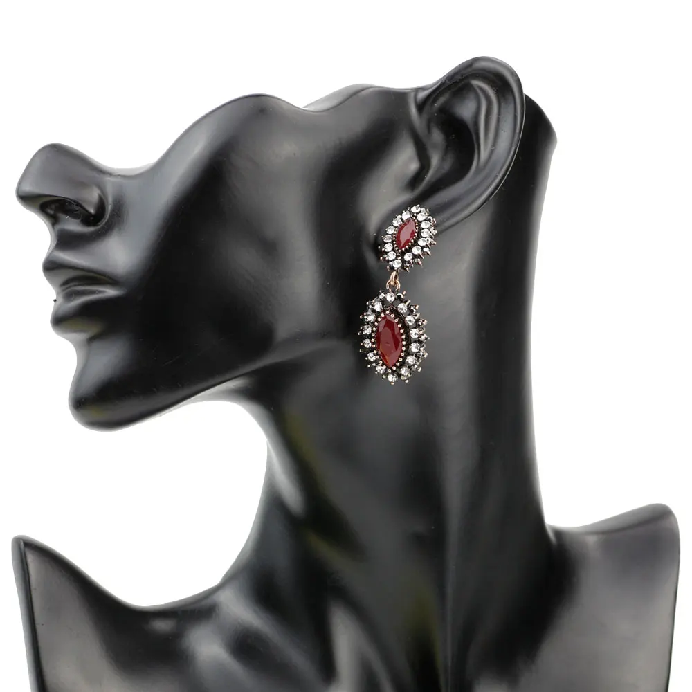 Sunspicems Vintage Gray Crystal Long Drop Dangle Earring for Women Rhinestone Turkish Brand Design Ethnic Banquet Jewelry Gift