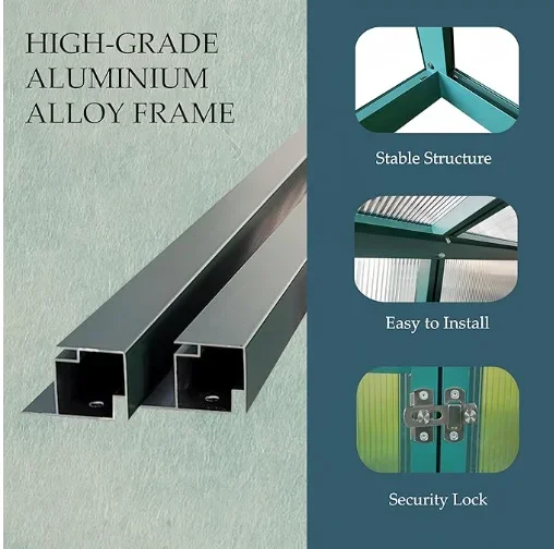 Green Houses for Outside With 4 Adjustable Roof Vents, Walk-in Aluminum Frame Greenhouse With Sliding Doors