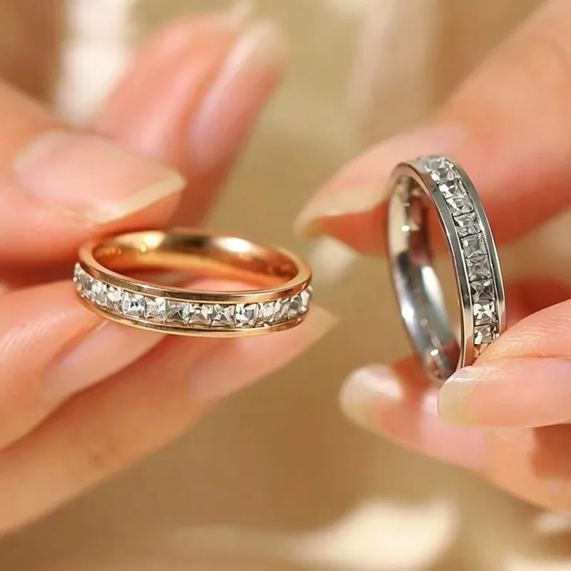 Spinning Double Ring Starry Sky Diamond Rotatable Ring for Women Anxiety Relief Jewelry Sparkle CZ Band Gift for Birthday Party