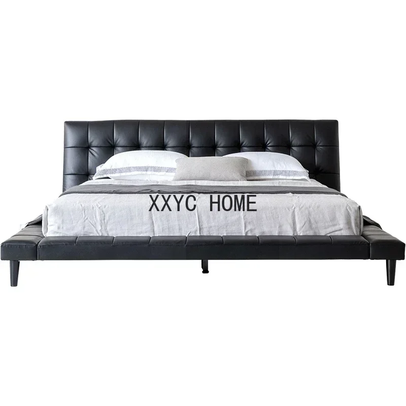 Light Luxury Genuine Leather Double Bed/Modern Italian Minimalist 1.8 M Soft Bed First Layer Cowhide Marriage Bed Big Bed