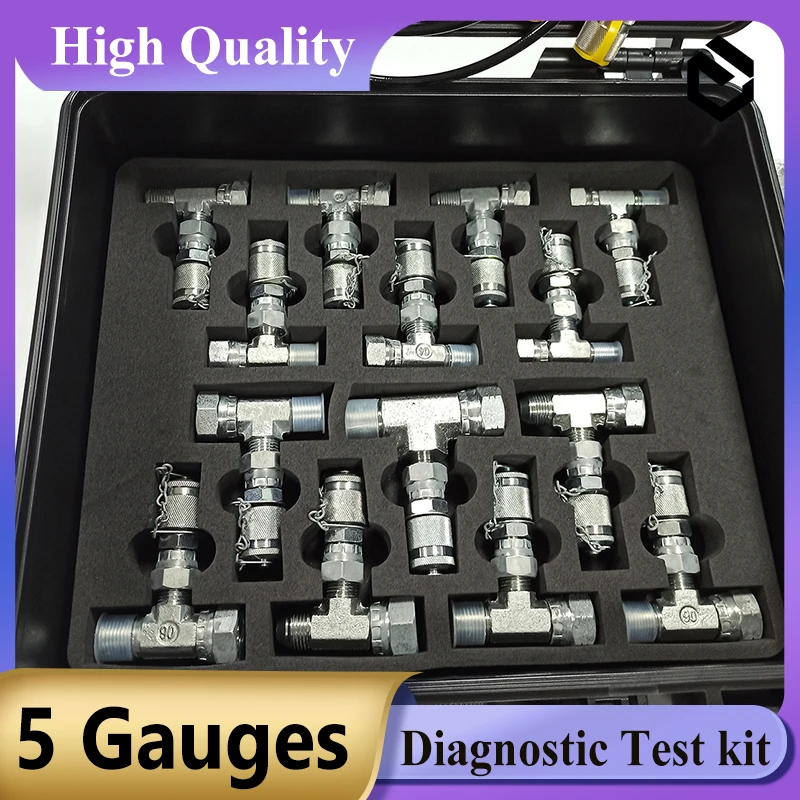 5 Gauges Hydraulic Pressure Diagnostic Test Kit for Hydraulic Pressure Test Kit for Excavator Parts