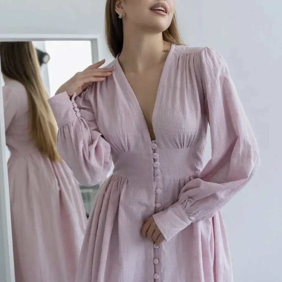 European and French-style gentle yellow long-sleeve ruffled dress, high-end and elegant short skirt