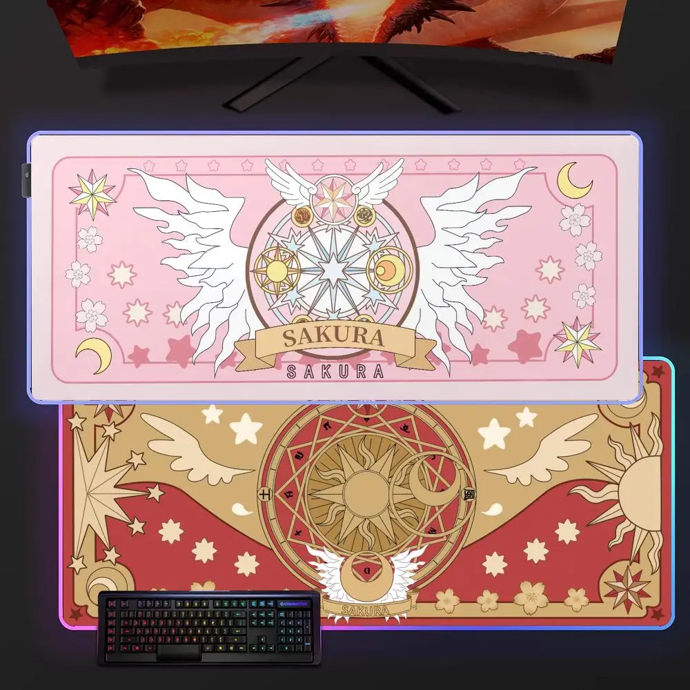 

Pink Sakura XXL RGB Gaming Mouse Pad Desk Mat HD Gamer Accessories Large LED Light Mousepads PC Computer Carpet with Backlit