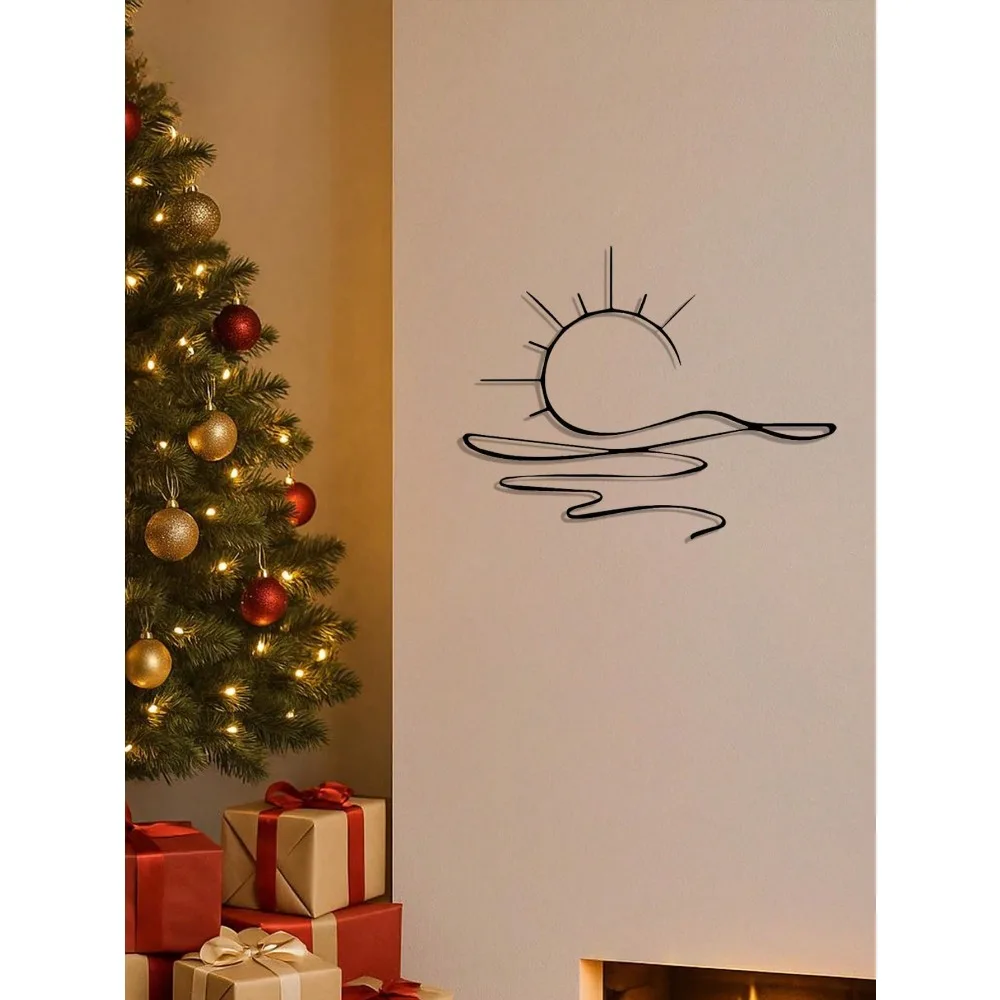 SunRiseWall الحد الأدنى شروق الشمس جدار الفن - ديكور معدني حديث، نمط خط الشمس التجريدي، هدية أنيقة للهالوين هووسورمينغ