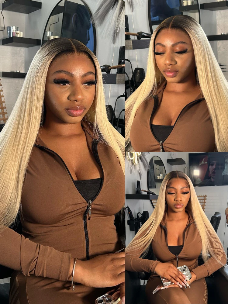 13x6 Lace Frontal Wig 1B 613 Ombre Blonde Full Lace Human Hair Wig Dark Roots Pre Plucked  Lace Front Human Hair Wigs for Women