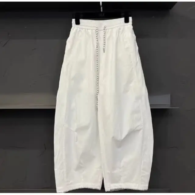 

Summer Large Size 300 Pounds Retro Elastic High Waist Belted Sewing Line Casual Loose Wide Leg Knife Pants Men Quick Dry Pants