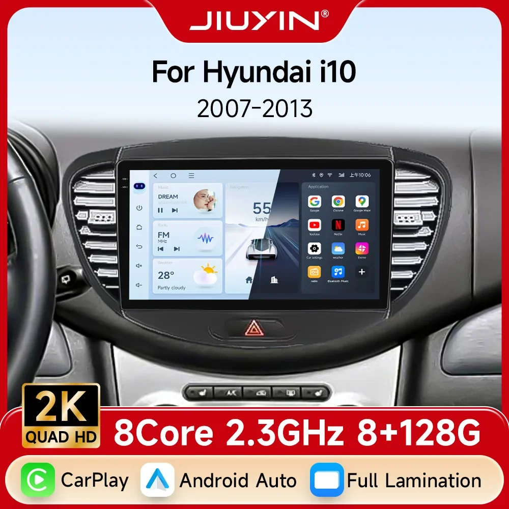 2 Din Car Radio For Hyundai i10 2007 2008 2009 2010-2013 Stereo Multimedia Player Android 12 4G GPS Navigation 2din Carplay