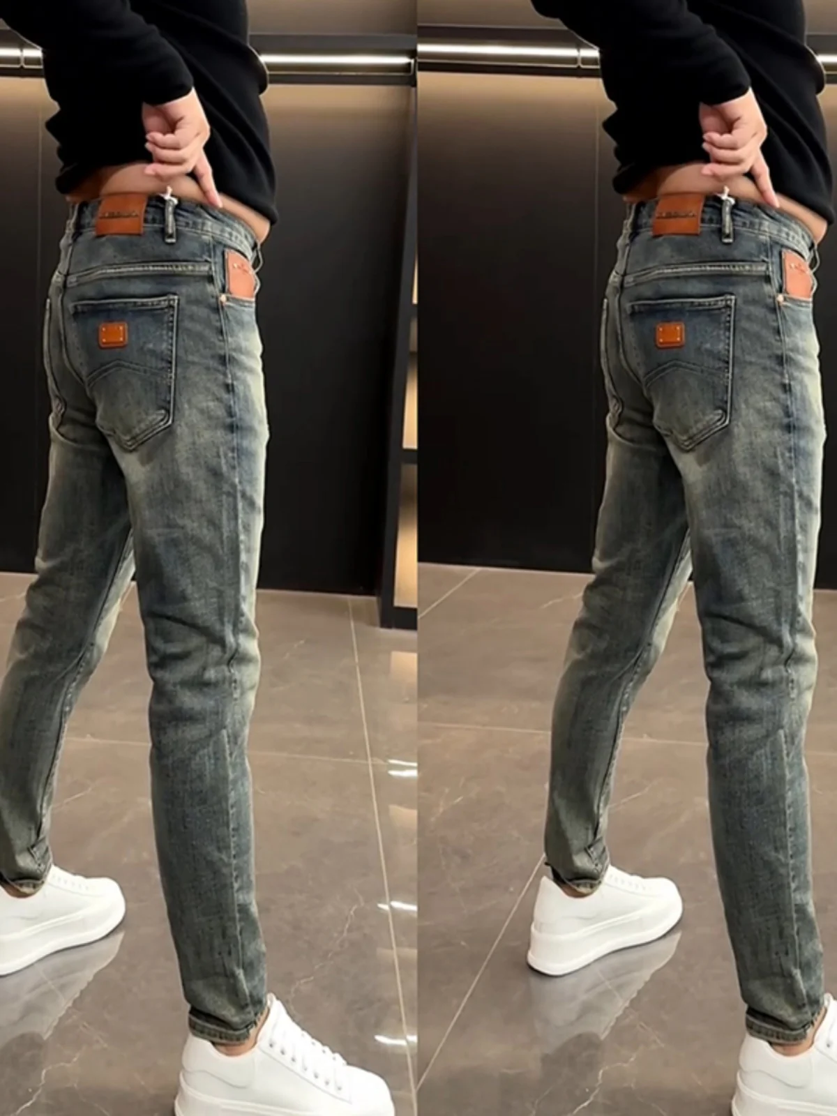 

Синие мужские джинсы слим-фит из эластичного хлопкового стрейч-денима, осенне-зимние, повседневные, простые, со средней посадкой, длинные брюки