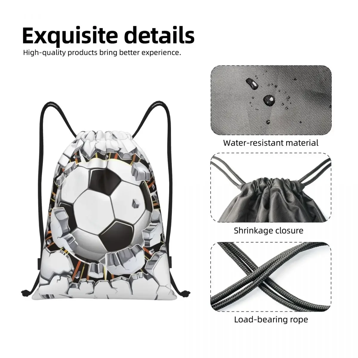 Cartoon Football Pattern Drawstring Backpack Sports Gym Bag for Men Women Soccer Ball Training Sackpack